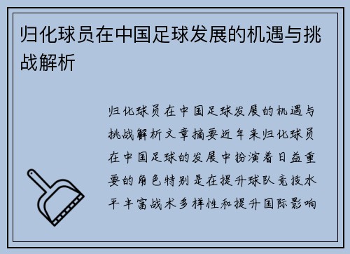 归化球员在中国足球发展的机遇与挑战解析
